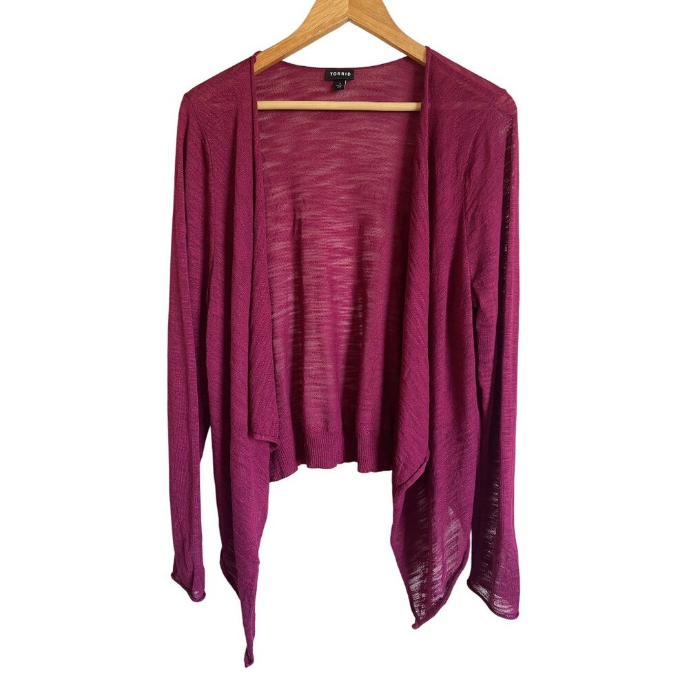 TORRID 1X Burgundy Raspberry Pink Open Cardigan Long Sleeve Rayon Blend